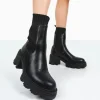 Public Desire Everdeen Pu And Knit Chunky Heeled Platform Sock Ankle Boots | Women Chunky Boots