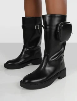Public Desire Evoke Pocket Detail Chunky Sole Calf Height Boot | Women Chunky Boots