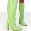 Public Desire Far Away Grain Pu Square Toe Knee High Block Boots | Women Knee High Boots