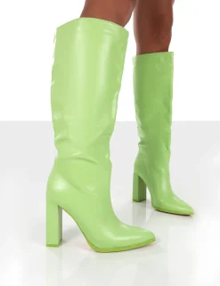 Public Desire Far Away Grain Pu Square Toe Knee High Block Boots | Women Knee High Boots