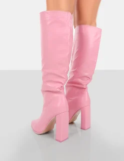 Public Desire Far Away Grain Pu Square Toe Knee High Block Boots | Women Knee High Boots