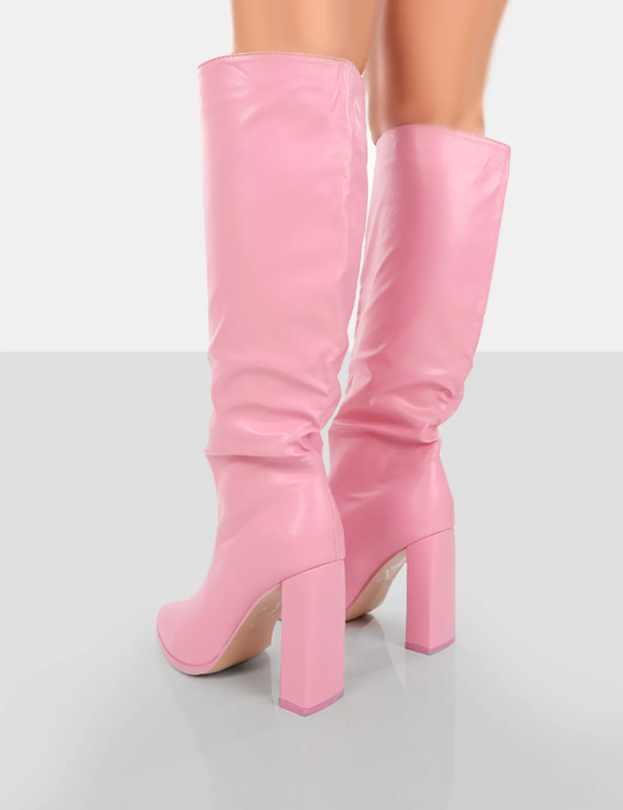 Public Desire Far Away Grain Pu Square Toe Knee High Block Boots | Women Knee High Boots
