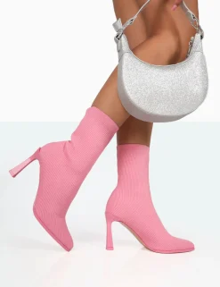 Public Desire Farah Knitted Pointed Toe Stiletto Heel Ankle Sock Boots | Women Sock Fit Boots