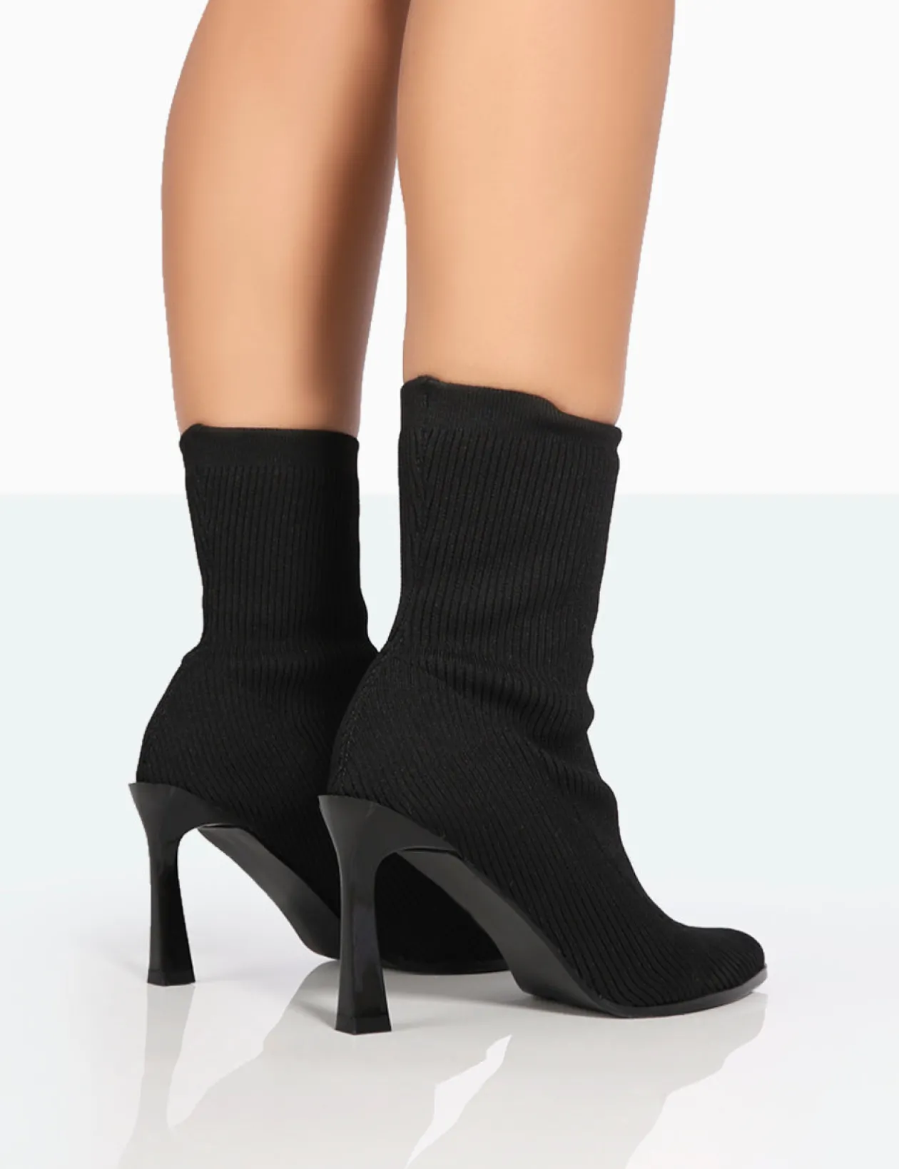 Public Desire Farah Knitted Pointed Toe Stiletto Heel Ankle Sock Boots | Women Sock Fit Boots