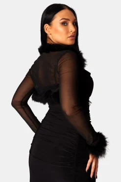 Public Desire Feather Trim Mesh Shrug | Women Tops