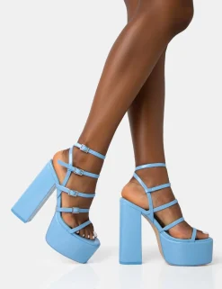 Public Desire Flawless Baby Patent Buckle Strap Round Toe Platform Block Heels | Women Platform Heels