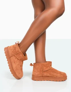 Public Desire Flurry Chestnut Brown Faux Suede Ultra Mini Ankle Boots | Women Ultra Mini Boots
