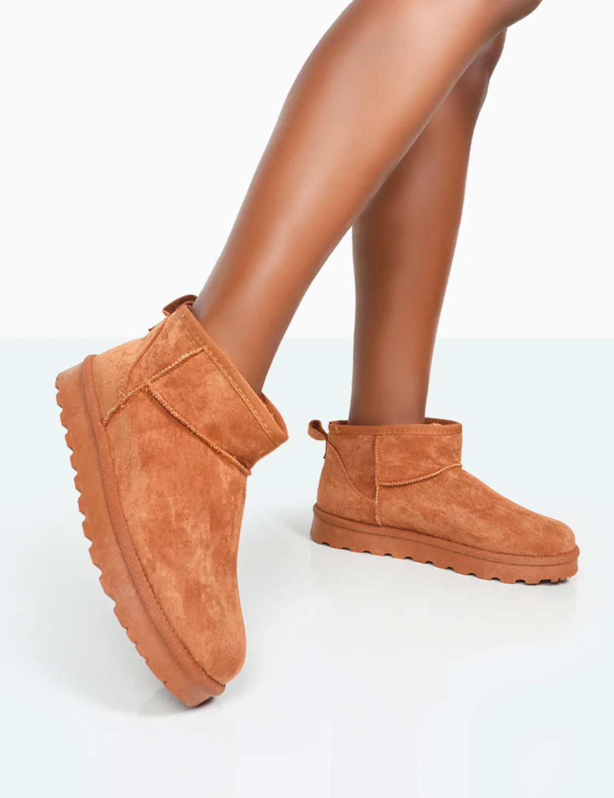 Public Desire Flurry Chestnut Brown Faux Suede Ultra Mini Ankle Boots | Women Ultra Mini Boots