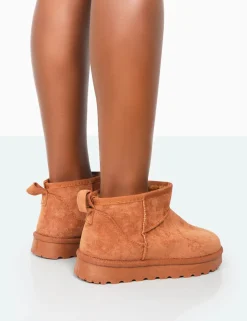 Public Desire Flurry Chestnut Brown Faux Suede Ultra Mini Ankle Boots | Women Ultra Mini Boots