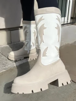 Public Desire Fly Away Pu Round Toe Western Cowboy Platform Chunky Soleknee High Boots | Women Western Boots