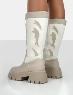 Public Desire Fly Away Pu Round Toe Western Cowboy Platform Chunky Soleknee High Boots | Women Western Boots