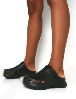 Public Desire Frenzy Rubberised Sling Back Closed Toe Clog Sandals | Women Flatforms