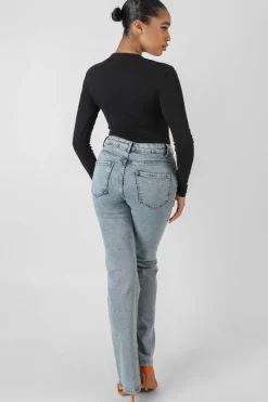 Public Desire Front Button Long Sleeve Ribbed Bodysuit | Women Bodysuits