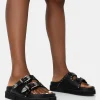 Public Desire Frontier Pu Western Style Double Strap Slider Sandals | Women Sliders