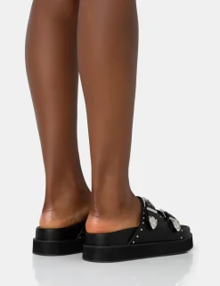 Public Desire Frontier Pu Western Style Double Strap Slider Sandals | Women Sliders