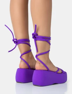 Public Desire Full Moon Nylon Lace Up Chunky Platform Sandals | Women Flatforms