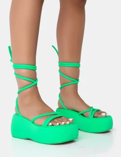Public Desire Full Moon Nylon Lace Up Chunky Platform Sandals | Women Flatforms