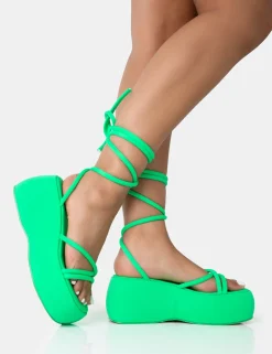 Public Desire Full Moon Nylon Lace Up Chunky Platform Sandals | Women Flatforms