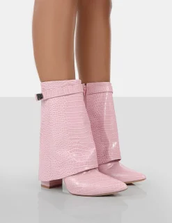 Public Desire Fyre Baby Croc Pointed Toe Block Heeled Ankle Boots | Women Heeled Boots