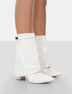 Public Desire Fyre Croc Pointed Toe Block Heeled Ankle Boots | Women Heeled Boots