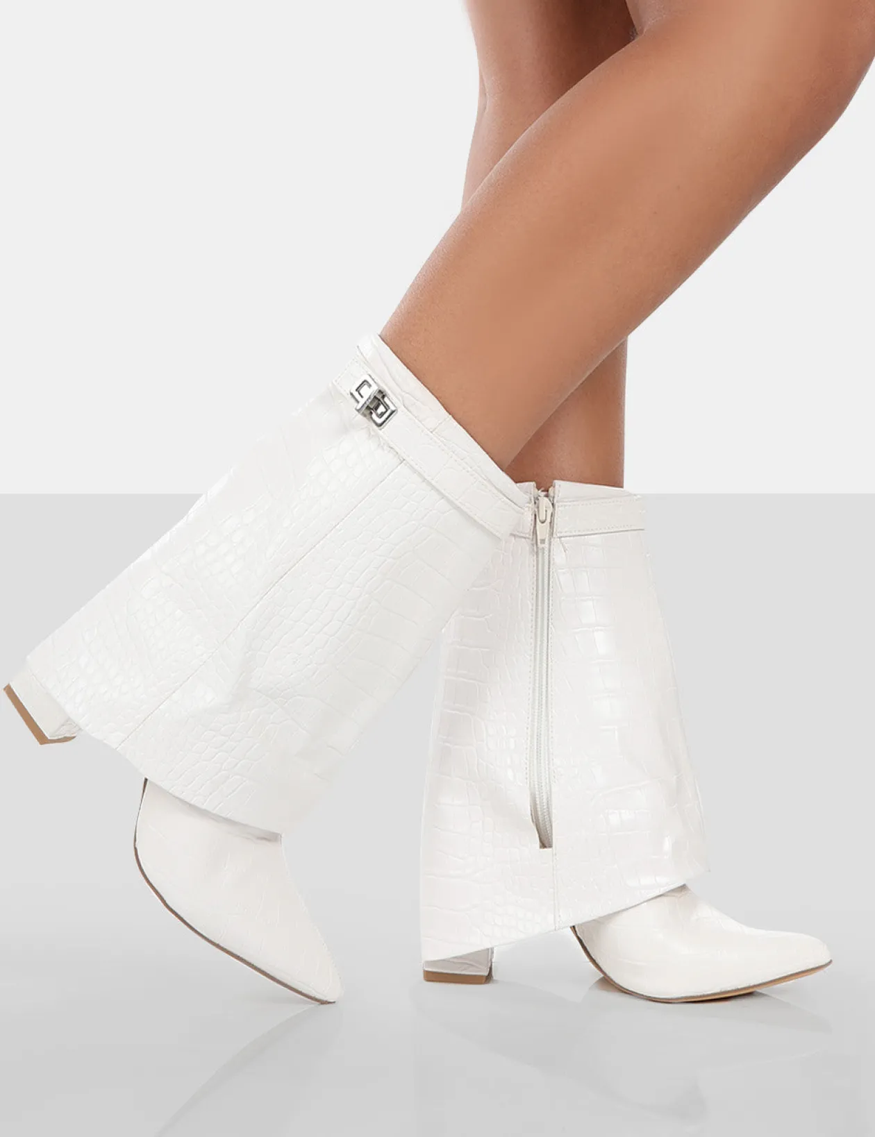 Public Desire Fyre Croc Pointed Toe Block Heeled Ankle Boots | Women Heeled Boots