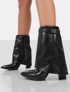 Public Desire Fyre Croc Pointed Toe Block Heeled Ankle Boots | Women Heeled Boots
