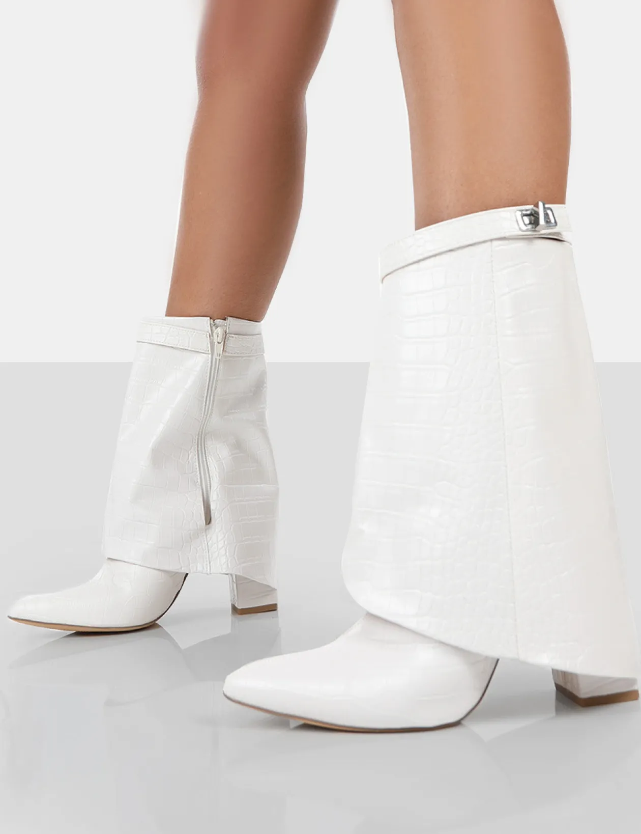 Public Desire Fyre Croc Pointed Toe Block Heeled Ankle Boots | Women Heeled Boots