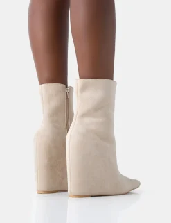 Public Desire Getaway Faux Suede Wedged Heeled Ankle Boot | Women Heeled Boots
