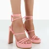 Public Desire Gimme Gimme Baby Iridescent Pu Strappy Lace Up Block Heels | Women Platform Heels