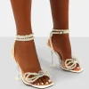 Public Desire Glimmer Wrap Around Pearl Detail Bow Square Toe Cake Stand Heels | Women Square Toe Heels
