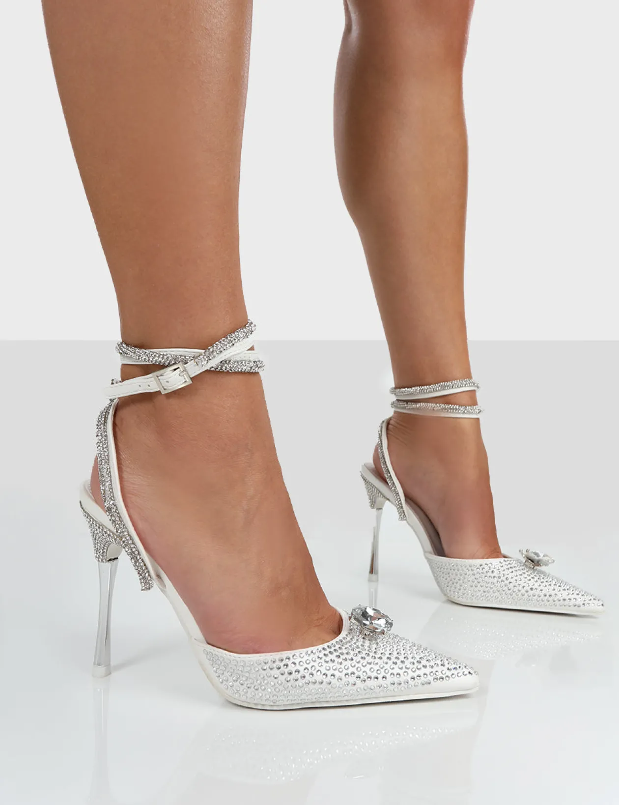 Public Desire Glisten Diamante Sparkly Wrap Around Pointed Toe Court Heels | Women Court Heels