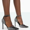 Public Desire Glitch Black Diamante Mesh Pointed Toe Court Stiletto High Heel | Women Court Heels