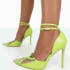 Public Desire Glitch Lime Pu Mesh Pointed Toe Court Stiletto High Heel | Women Court Heels