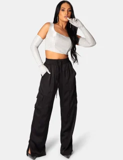 Public Desire Glitter Corset Top With Matching Gloves Silver | Women Tops