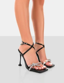 Public Desire Glitter Wrap Around Diamante Bow Square Toe Heels | Women Square Toe Heels