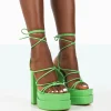 Public Desire Glow Girl Apple Patent Pu Lace Up Platform High Heels | Women Platform Heels