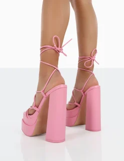 Public Desire Glow Girl Baby Pu Lace Up Platform High Heels | Women Platform Heels