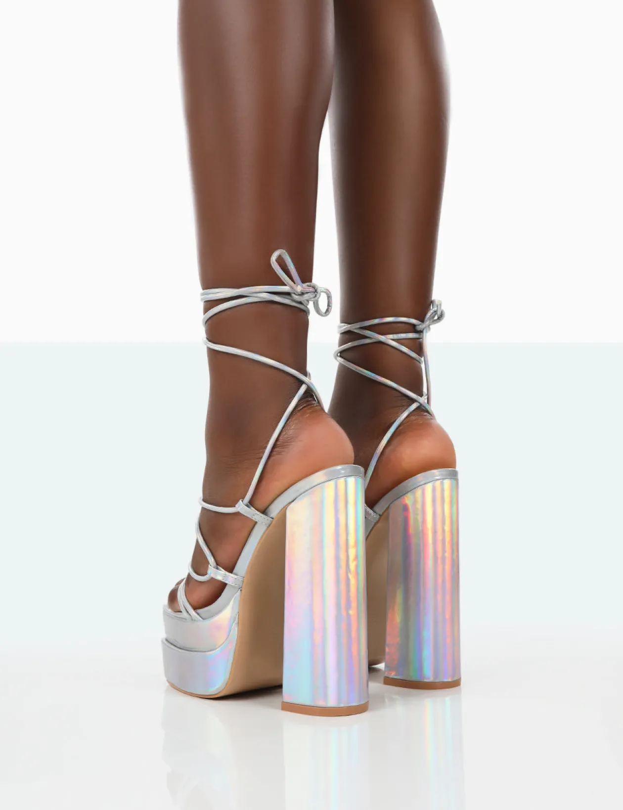 Public Desire Glow Girl Holographic Pu Lace Up Platform High Heels | Women Platform Heels