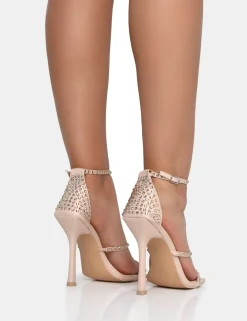 Public Desire Golda Diamante Strappy Barely There Square Toe Stiletto Heels | Women Barely There Heels
