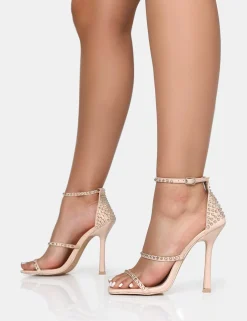 Public Desire Golda Diamante Strappy Barely There Square Toe Stiletto Heels | Women Barely There Heels