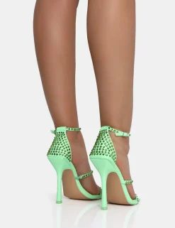 Public Desire Golda Pastel Diamante Strappy Barely There Square Toe Stiletto Heels | Women Barely There Heels