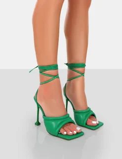 Public Desire Gracie Pu Square Peep Toe Lace Up Stiletto Heels | Women Stilettos