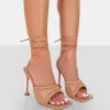 Public Desire Gracie Pu Square Peep Toe Lace Up Stiletto Heels | Women Stilettos