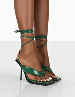 Public Desire Grand Toe Thong Front Square Toe Lace Up Stiletto Heels | Women Square Toe Heels