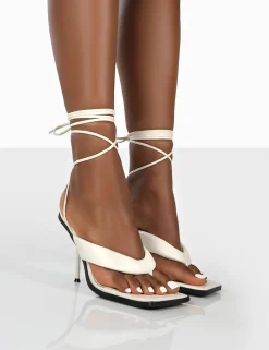 Public Desire Grand Toe Thong Front Square Toe Lace Up Stiletto Heels | Women Square Toe Heels
