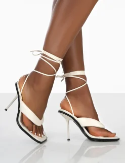 Public Desire Grand Toe Thong Front Square Toe Lace Up Stiletto Heels | Women Square Toe Heels