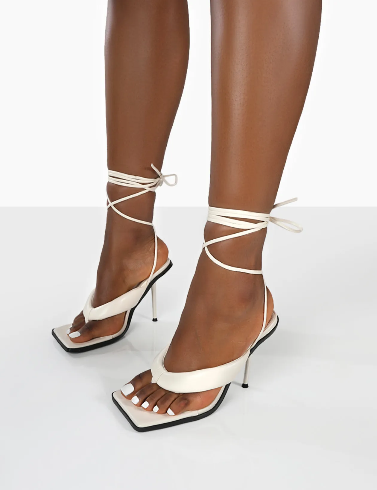 Public Desire Grand Toe Thong Front Square Toe Lace Up Stiletto Heels | Women Square Toe Heels