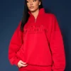 Public Desire Half Zip Tonal Embroide Sweatshirt | Women Sweatshirt & Hoodies