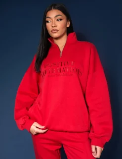 Public Desire Half Zip Tonal Embroide Sweatshirt | Women Sweatshirt & Hoodies