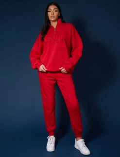 Public Desire Half Zip Tonal Embroide Sweatshirt | Women Sweatshirt & Hoodies